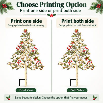 Christmas Tree Garden Stake Holly Berry Yard Art Holiday Outdoor Decor Flat Printed Metal Art — 5