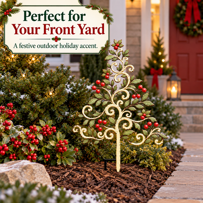 Christmas Tree Garden Stake Holly Berry Yard Art Holiday Outdoor Decor Flat Printed Metal Art — 8
