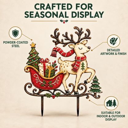 Christmas Reindeer Garden Stake Reindeer Sleigh Christmas Yard Art Rustic Christmas Decor Holiday Yard Decor Flat Printed Metal — 3