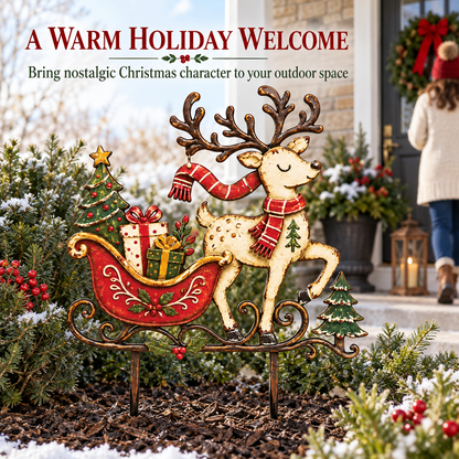 Christmas Reindeer Garden Stake Reindeer Sleigh Christmas Yard Art Rustic Christmas Decor Holiday Yard Decor Flat Printed Metal — 9