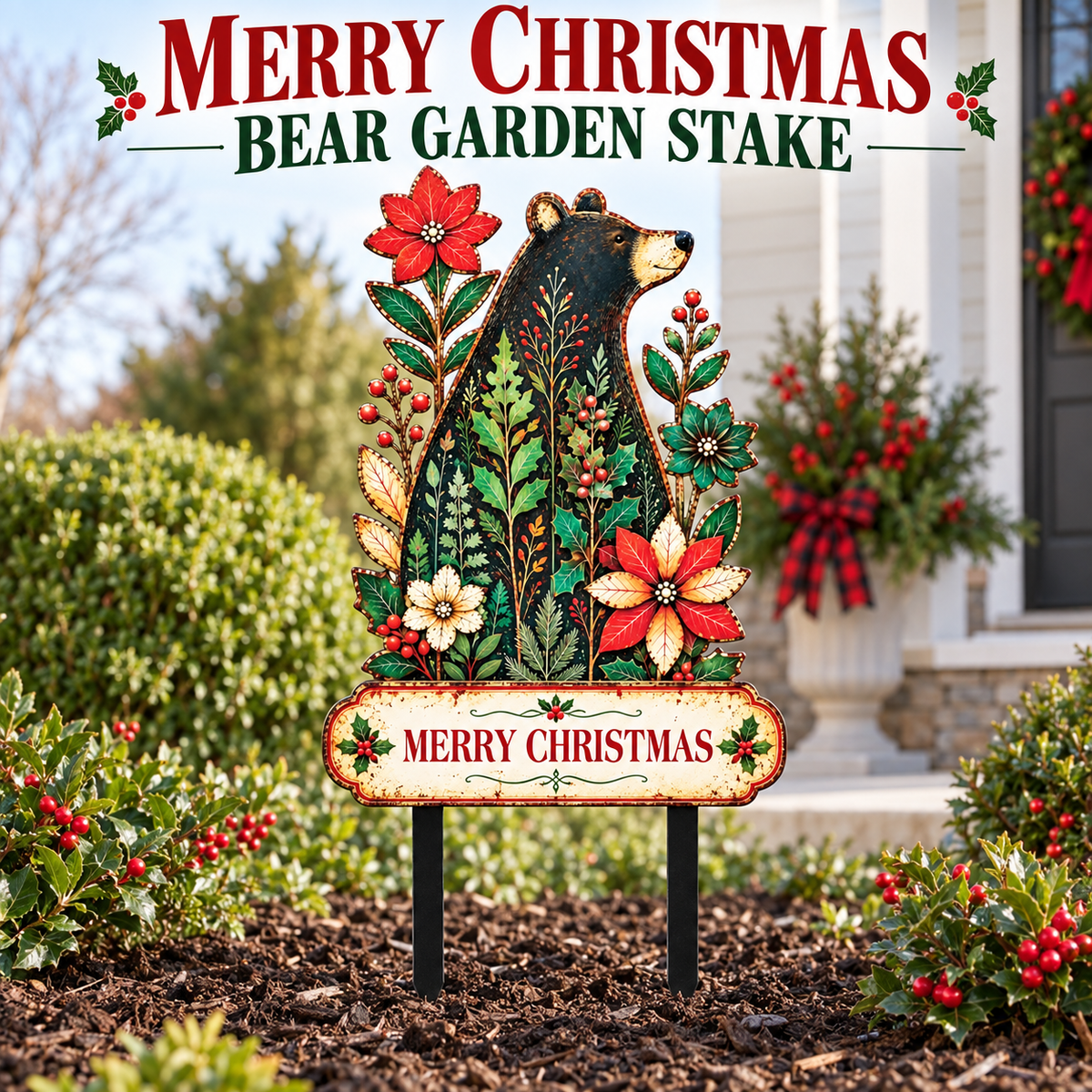 Christmas Black Bear Garden Stake 1