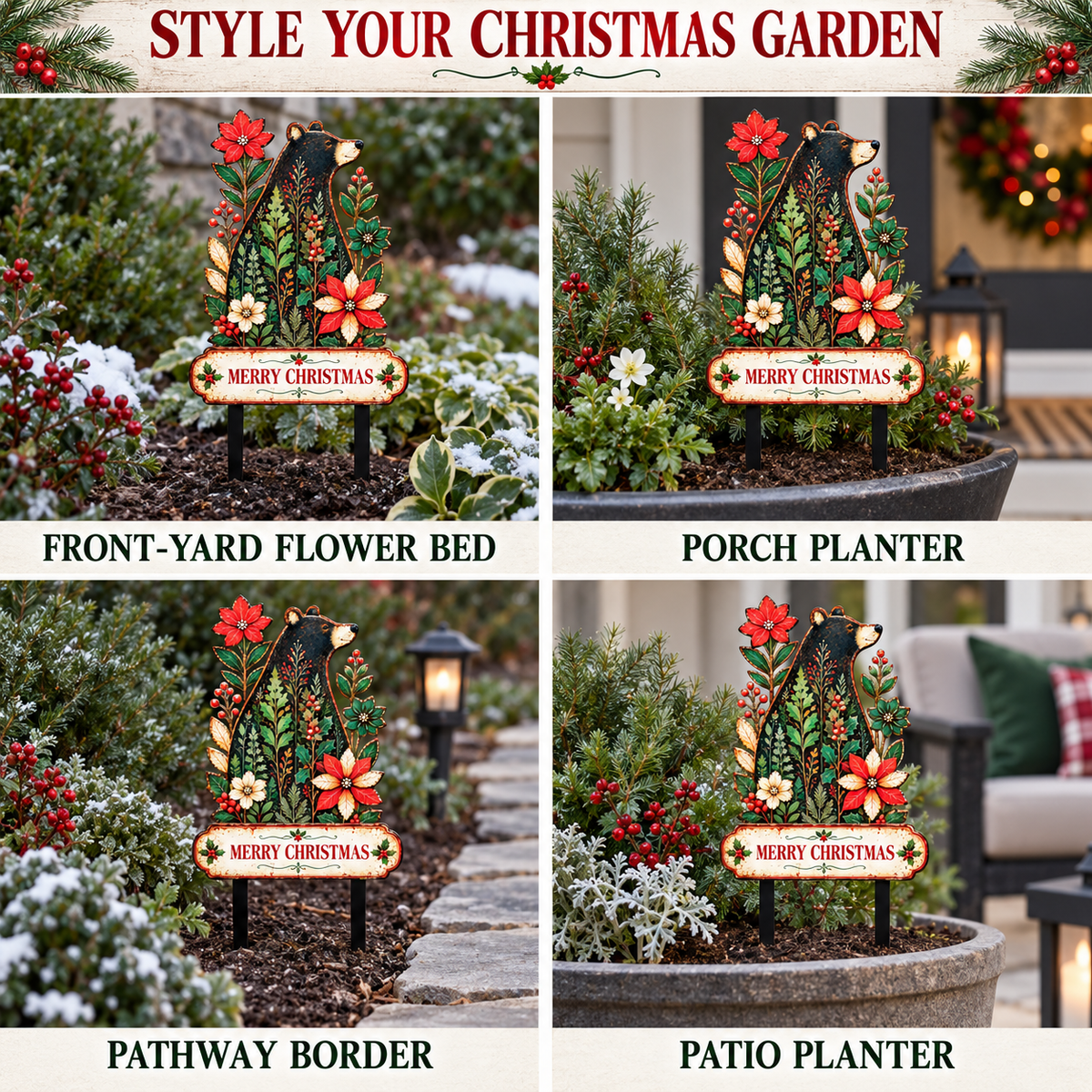 Christmas Black Bear Garden Stake 8