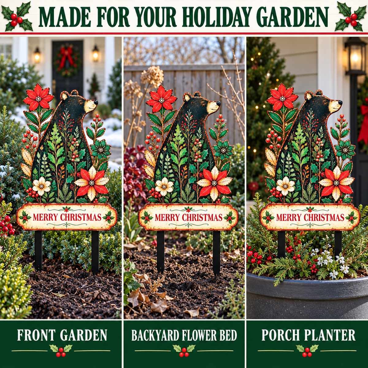 Christmas Black Bear Garden Stake 10