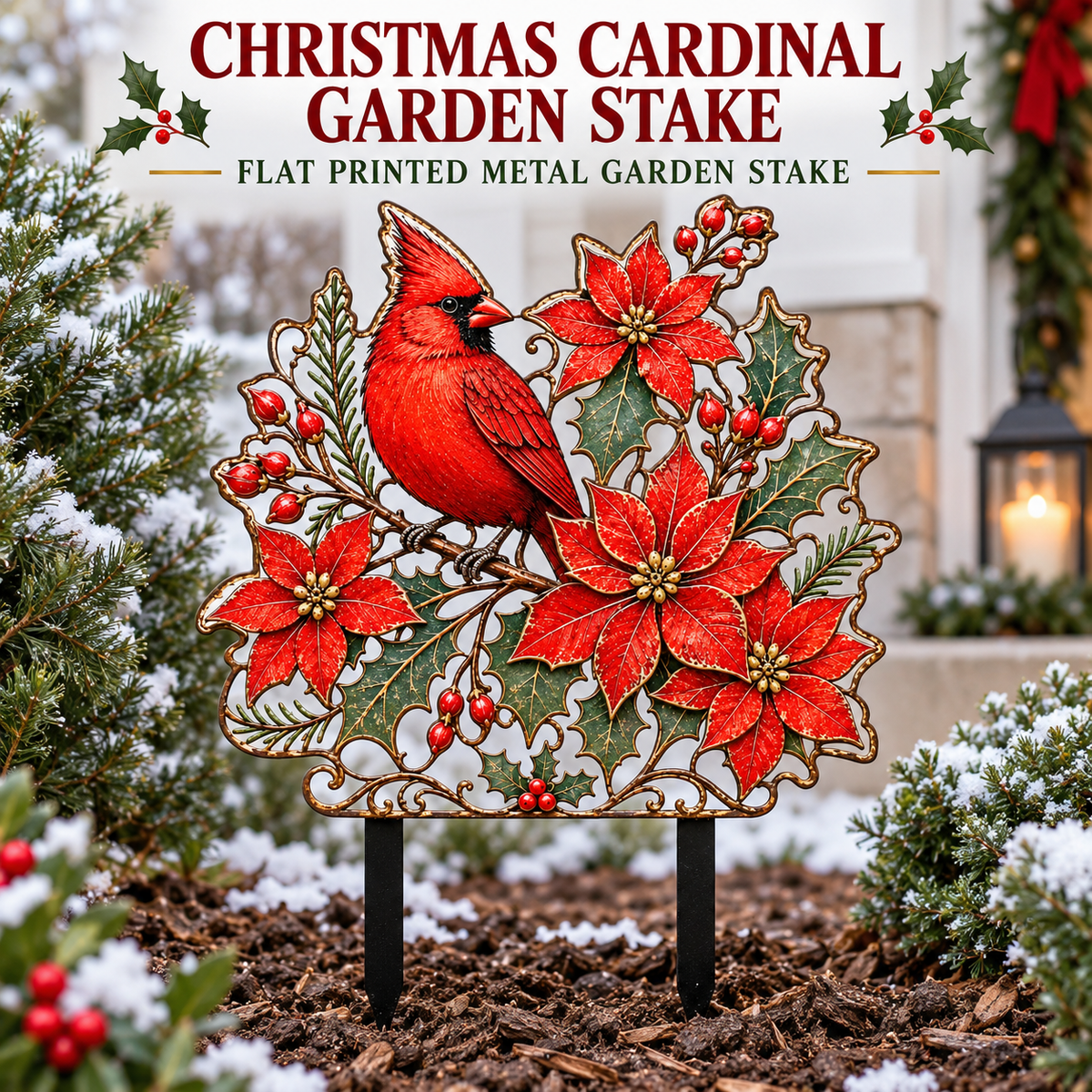 Cardinal Garden Stake Christmas Yard Art 1