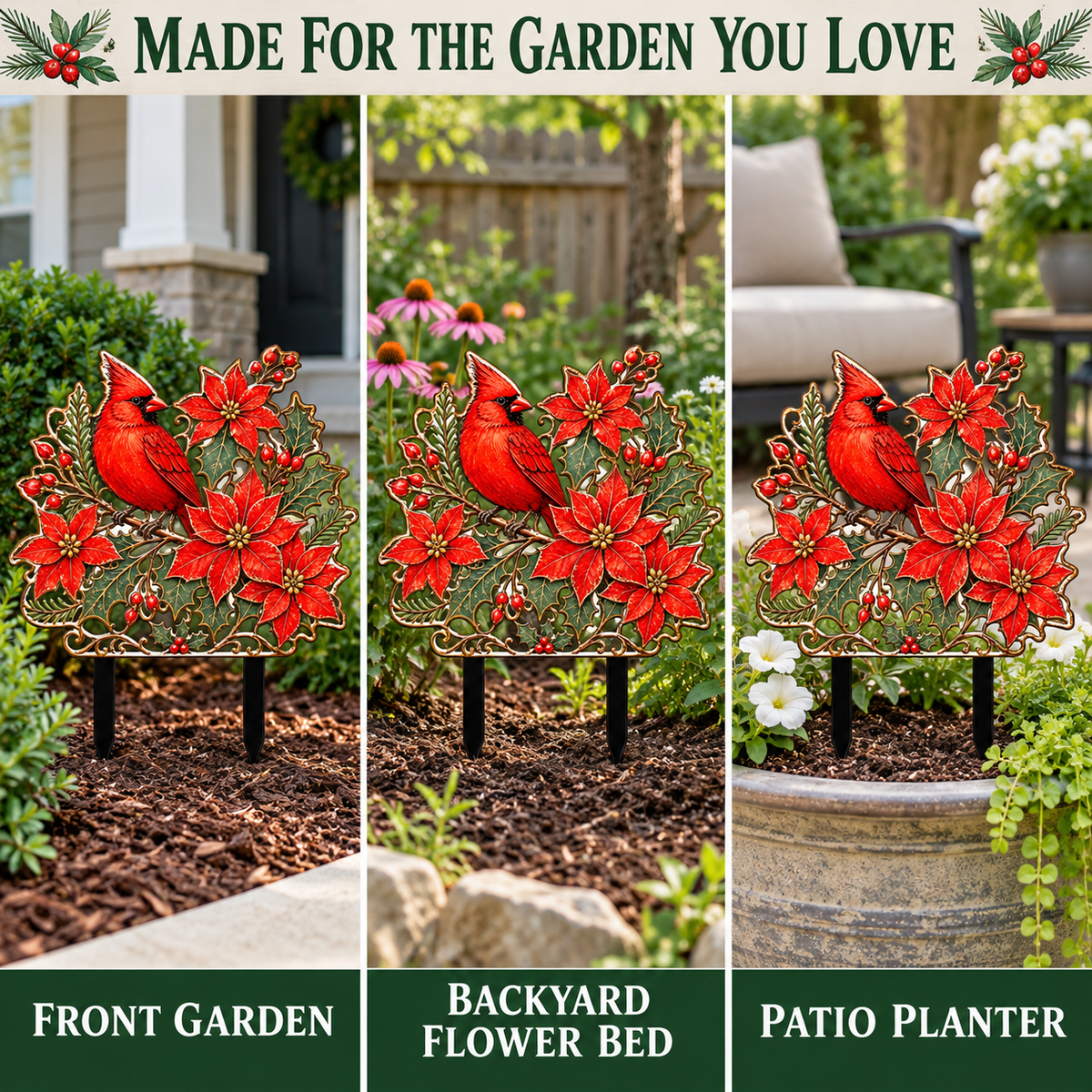 Cardinal Garden Stake Christmas Yard Art 6