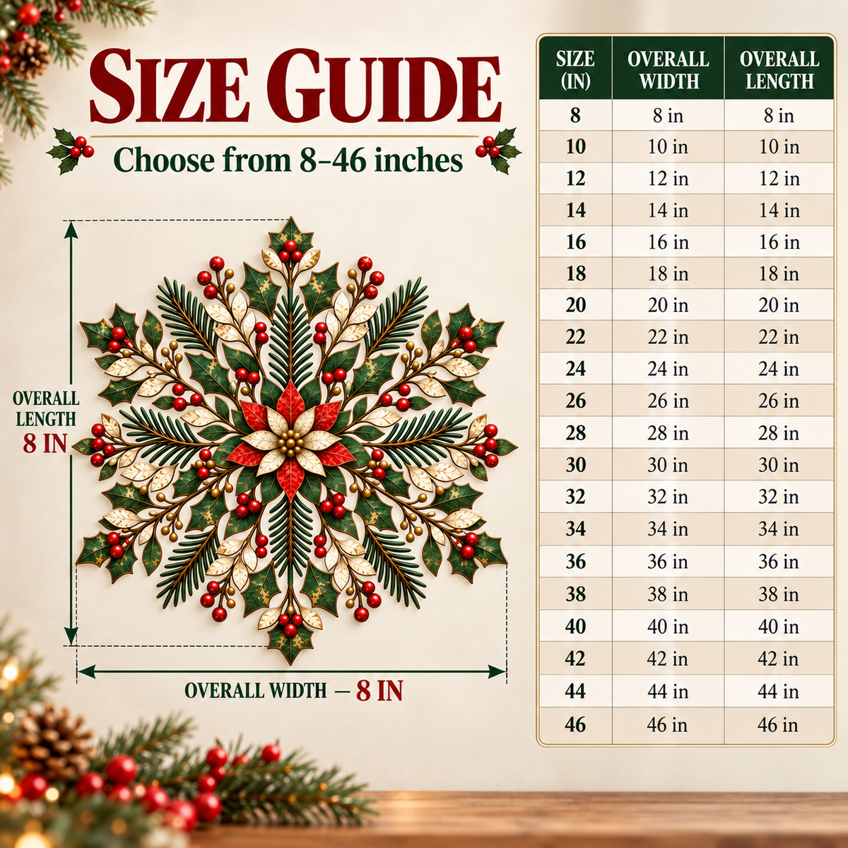 Christmas Snowflake Wall Art - Size Guide