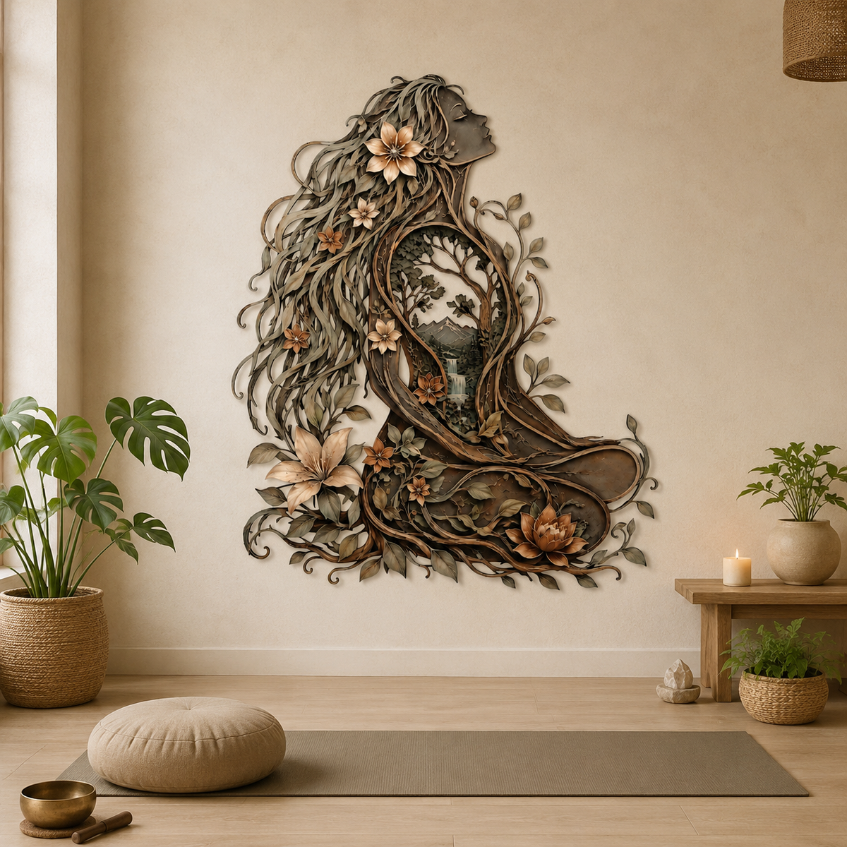 Lifestyle Sales-Close - Meditation Room Metal Wall Art Woman Tree of Life Yoga