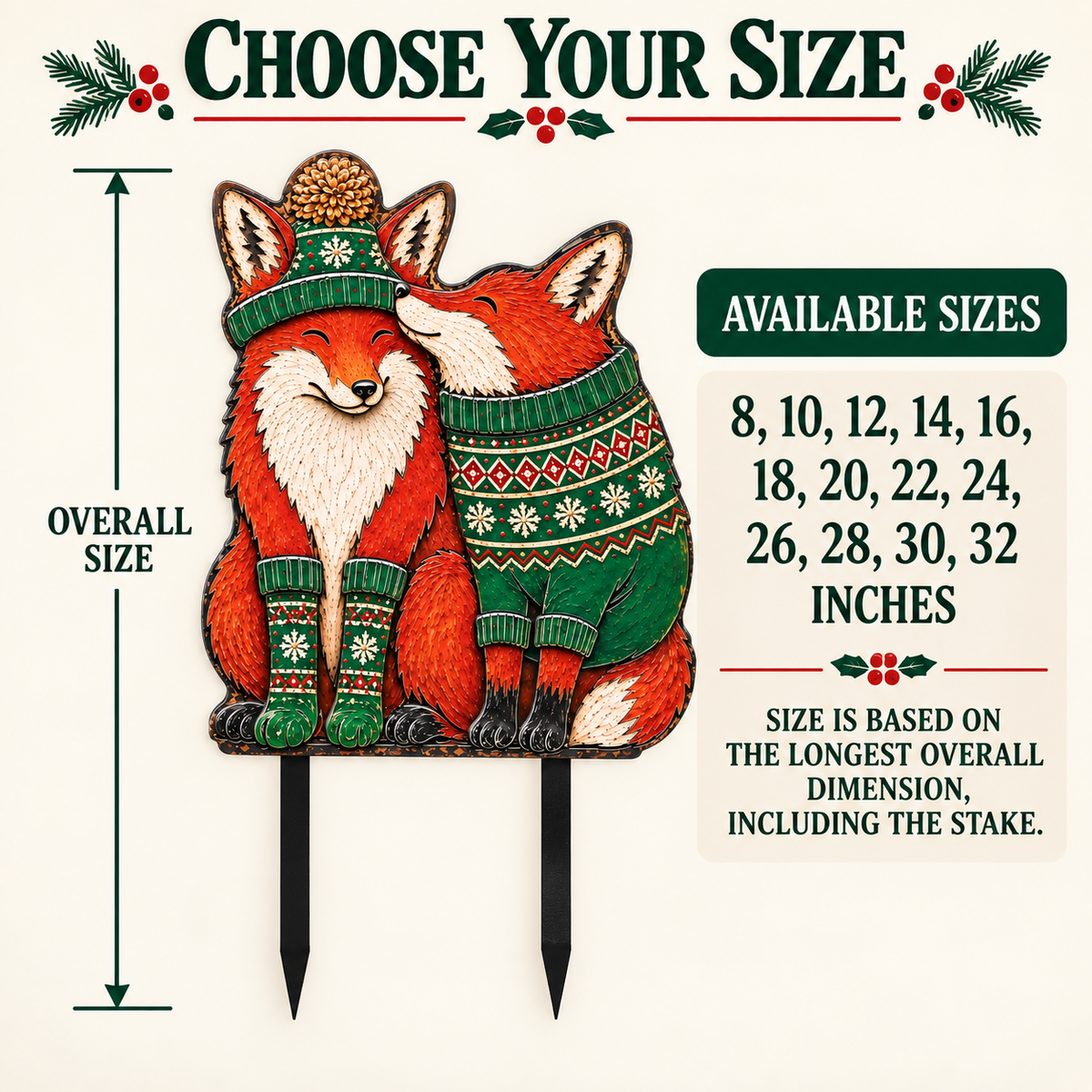 Christmas Fox Garden Stake Winter Woodland Yard Decor Couple Fox Metal Garden Art Holiday Outdoor Decor Fox Lover Gift — Choose Your Size