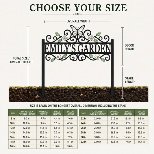 Detailed Stake Size Guide - Custom Name Garden Stake Personalized Butterfly Garden Decor Daisy Floral