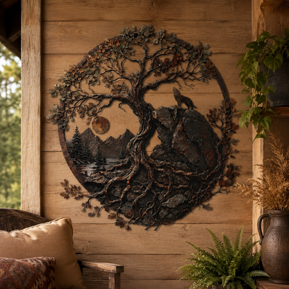 Lifestyle Sales-Close. - Ancient Oak Tree Metal Wall Art Wolf Mountain Wilderness Decor