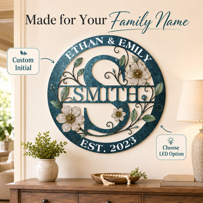 Lifestyle Sales-Close - Personalized Family Name Sign Custom Monogram Metal Wall Art Wedding