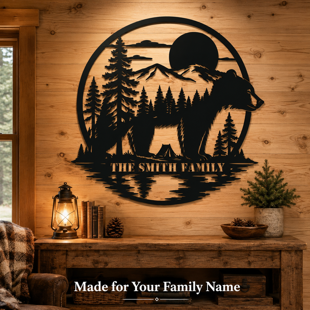 Lifestyle Sales-Close - Personalized Bear Metal Sign Custom Family Name Cabin Wall Decor