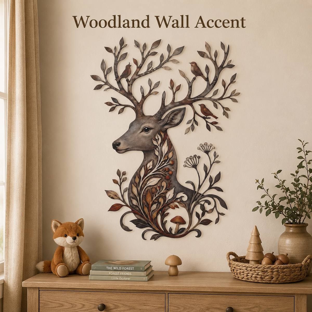 Lifestyle Sales-Close - Botanical Deer Metal Wall Art Woodland Wildlife Decor Deer Antler