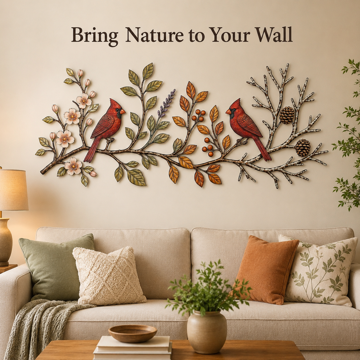 Lifestyle Sales-Close - Cardinal Bird Metal Wall Art Four Seasons Wall Decor Flat