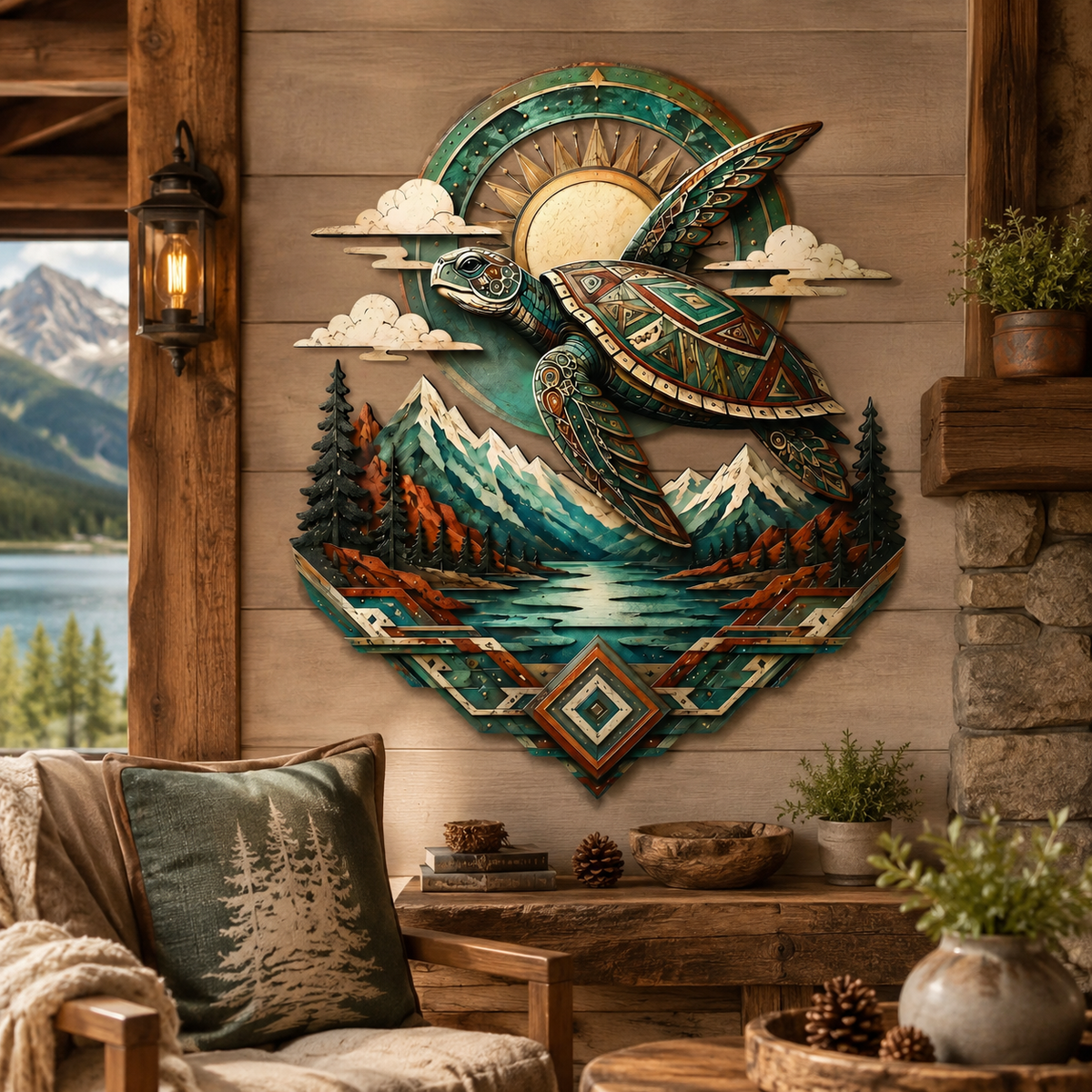 Lifestyle Sales-Close - Sea Turtle Metal Wall Art Southwestern Wildlife Decor Mountain Lake