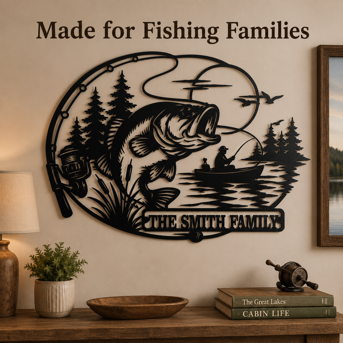 Lifestyle Sales-Close - Personalized Fishing Metal Sign Custom Family Name Bass Fishing Wall