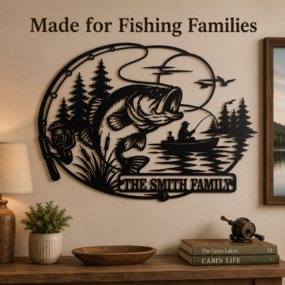 Lifestyle Sales-Close - Personalized Fishing Metal Sign Custom Family Name Bass Fishing Wall