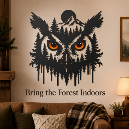 Lifestyle Sales-Close - Owl Metal Wall Art Glowing Owl Eyes Wildlife Art Woodland