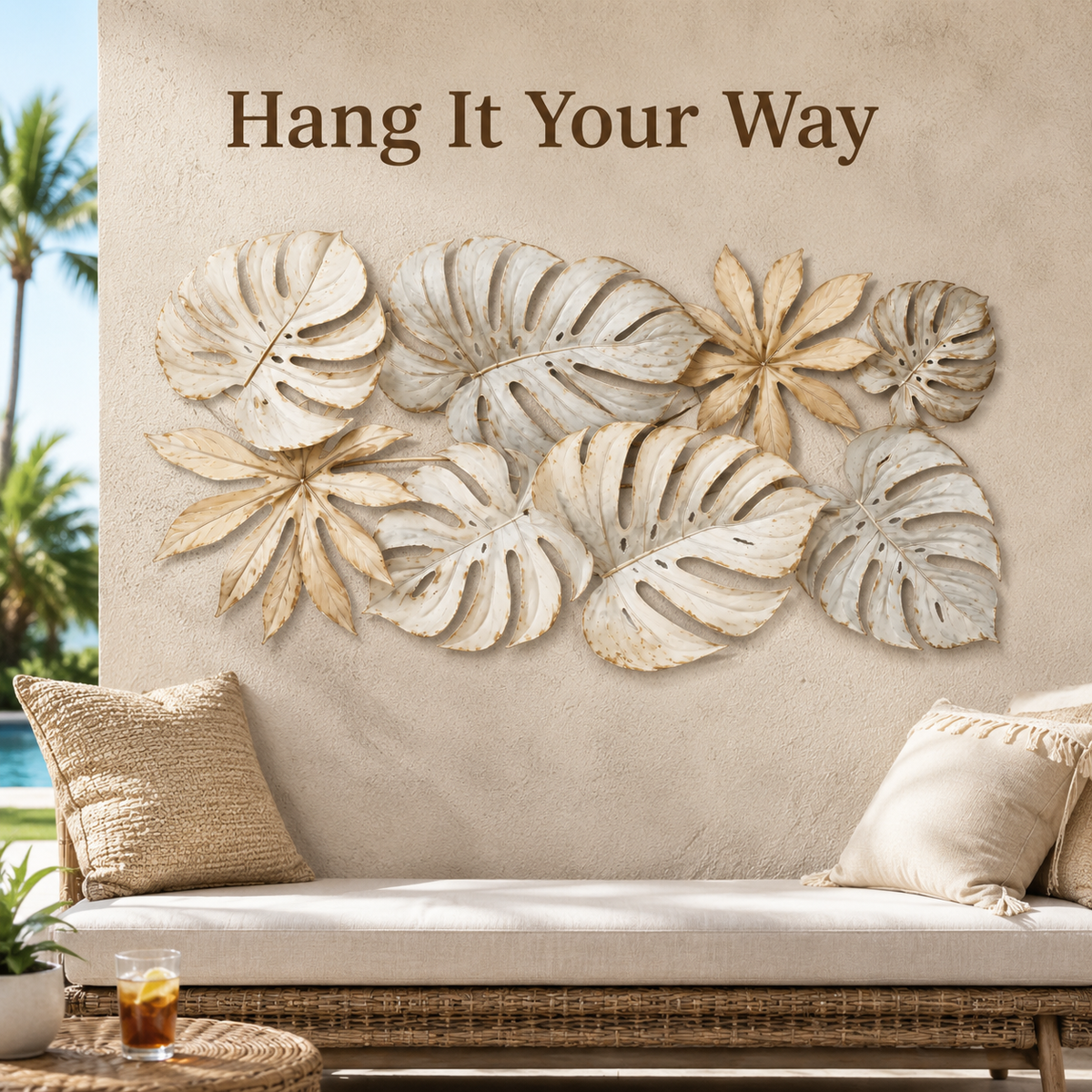 Primary Lifestyle Horizontal - Tropical Leaf Metal Wall Art Monstera Wall Decor Botanical Patio