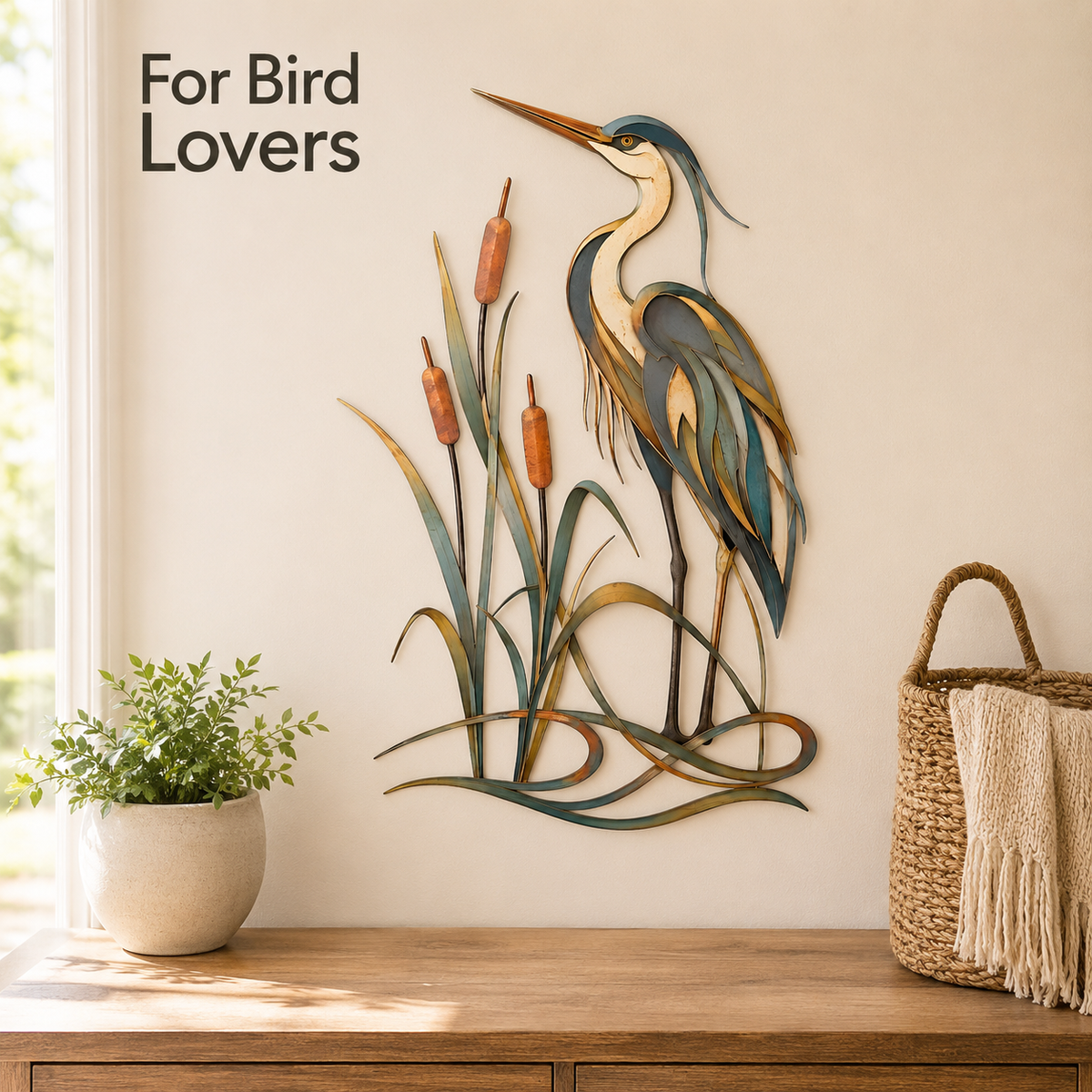 Secondary Lifestyle — Heron Metal Wall Art Blue Heron Wall Decor Great Blue