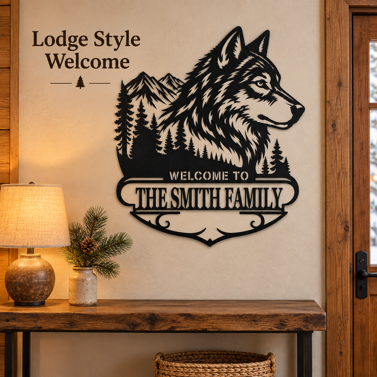 Secondary Lifestyle - Custom Wolf Metal Wall Art Personalized Cabin Sign Rustic Wildlife