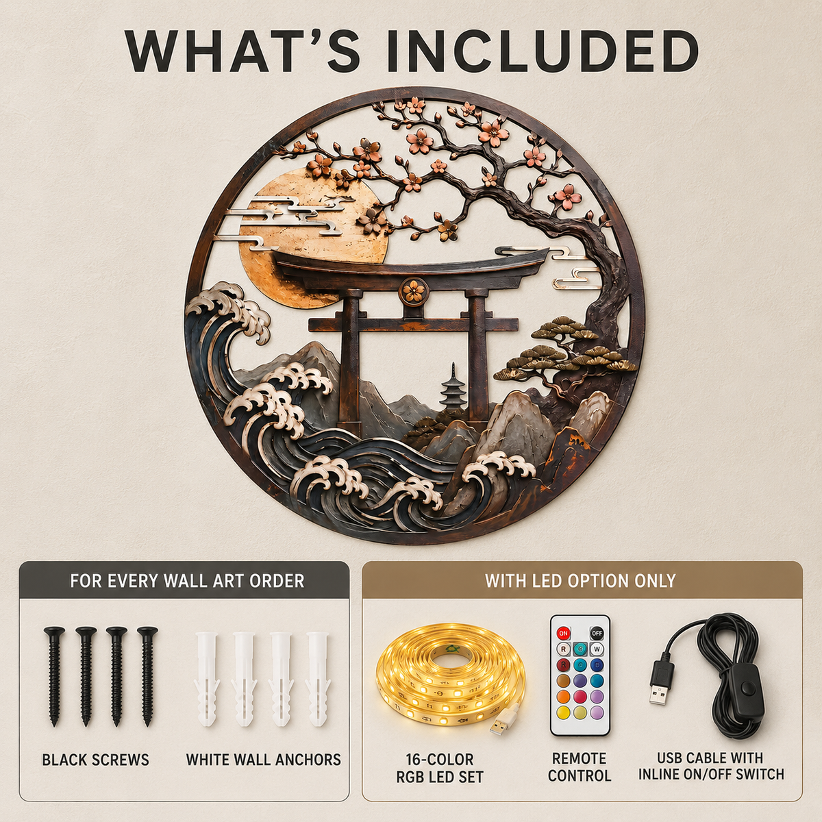 What's Included — Torii Gate Metal Wall Art Japanese Wall Art Zen Wall