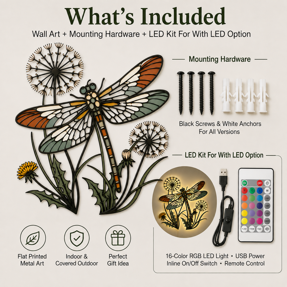 What’s Included - Dragonfly Wall Art Metal Wall Art Outdoor Wall Art Wildflower