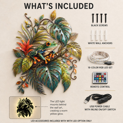 What's Included - Frog Wall Art Tropical Metal Wall Art Rainforest Wall Art