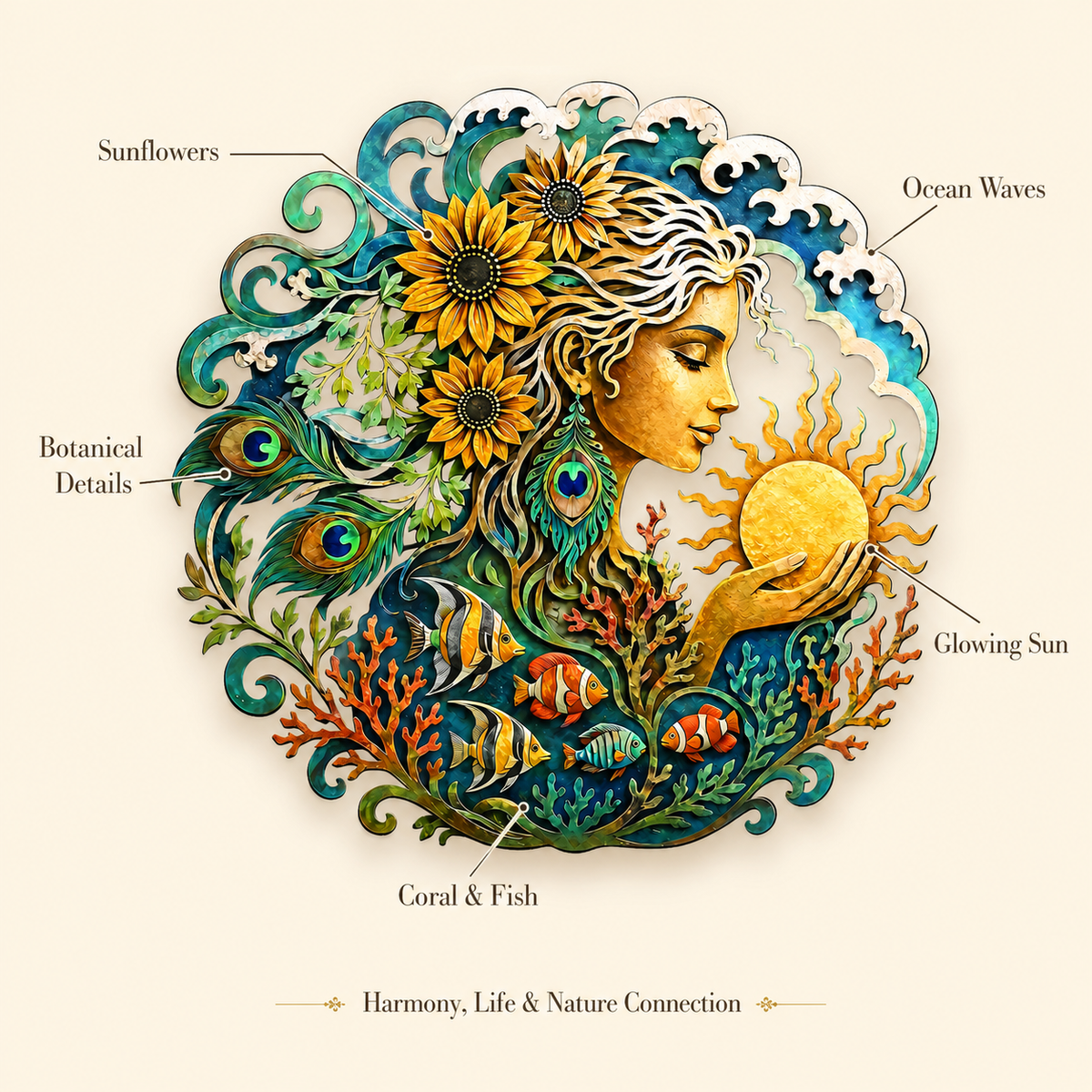 Design Statement - Mother Ocean Metal Wall Art Ocean Goddess Wall Decor Coastal