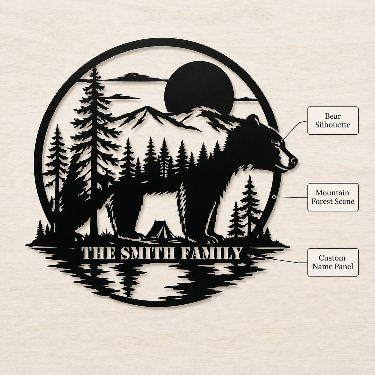 Design Statement - Personalized Bear Metal Sign Custom Family Name Cabin Wall Decor