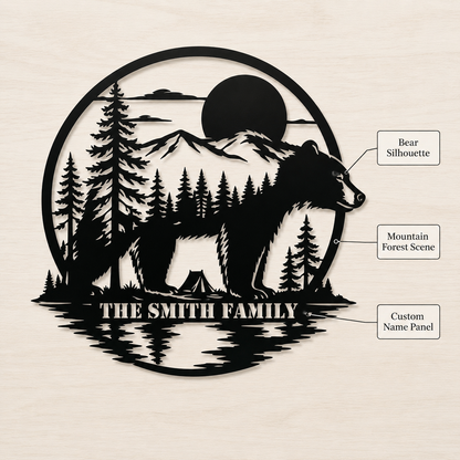 Design Statement - Personalized Bear Metal Sign Custom Family Name Cabin Wall Decor