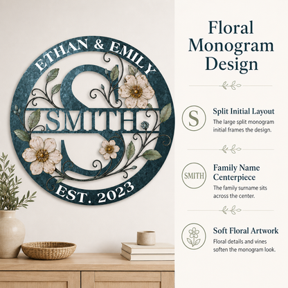 Design Statement - Personalized Family Name Sign Custom Monogram Metal Wall Art Wedding