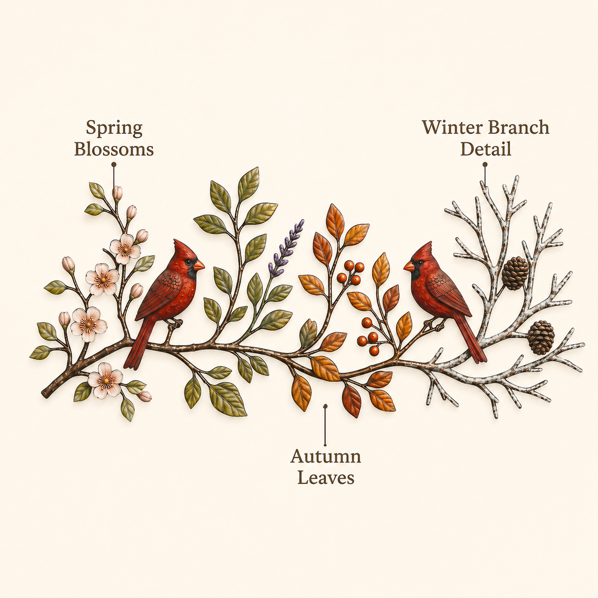Design Statement - Cardinal Bird Metal Wall Art Four Seasons Wall Decor Flat
