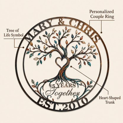 Design Statement - Personalized Anniversary Gift Custom Couple Name Tree of Life Metal