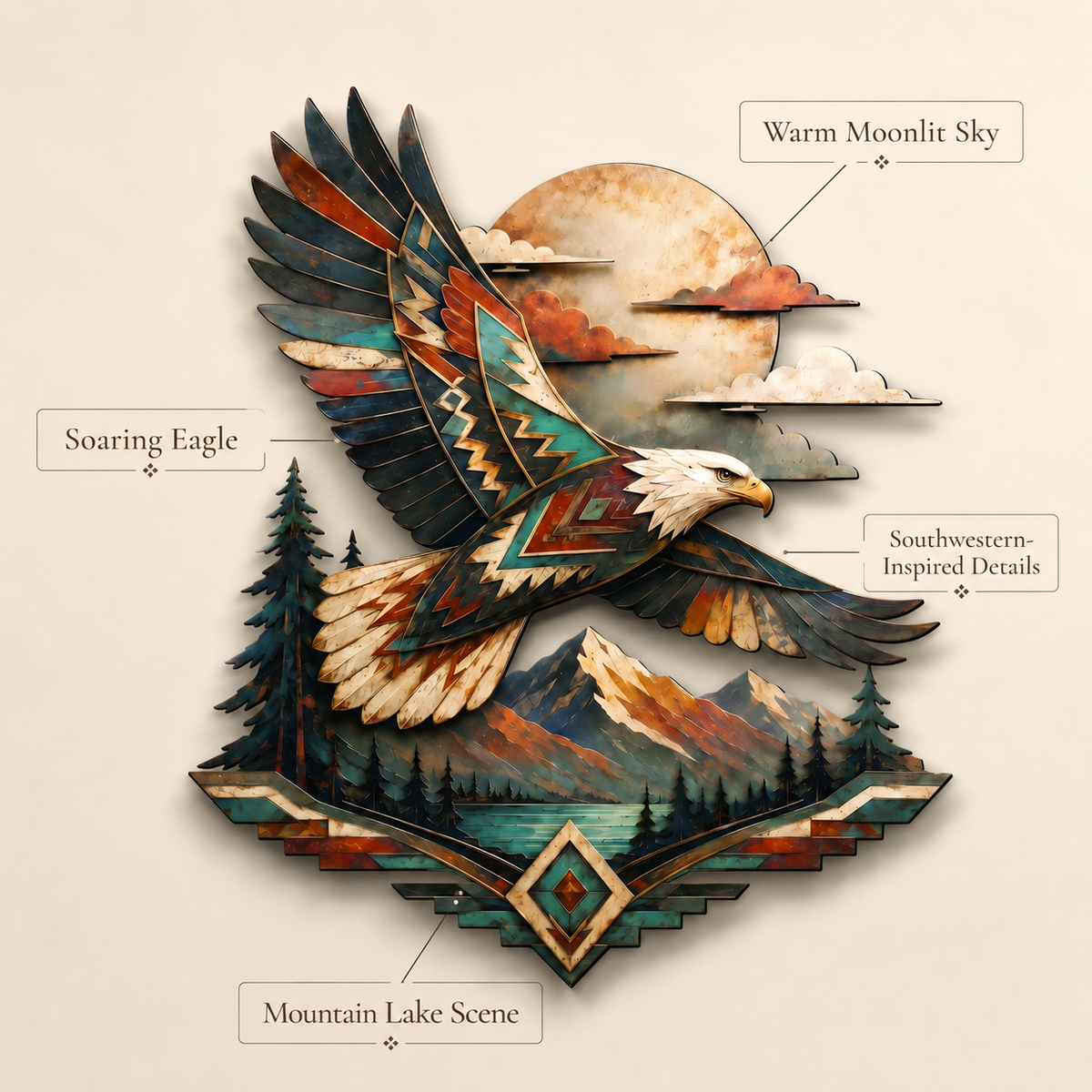 Design Statement - Bald Eagle Metal Wall Art Wildlife Wall Decor Southwestern Eagle