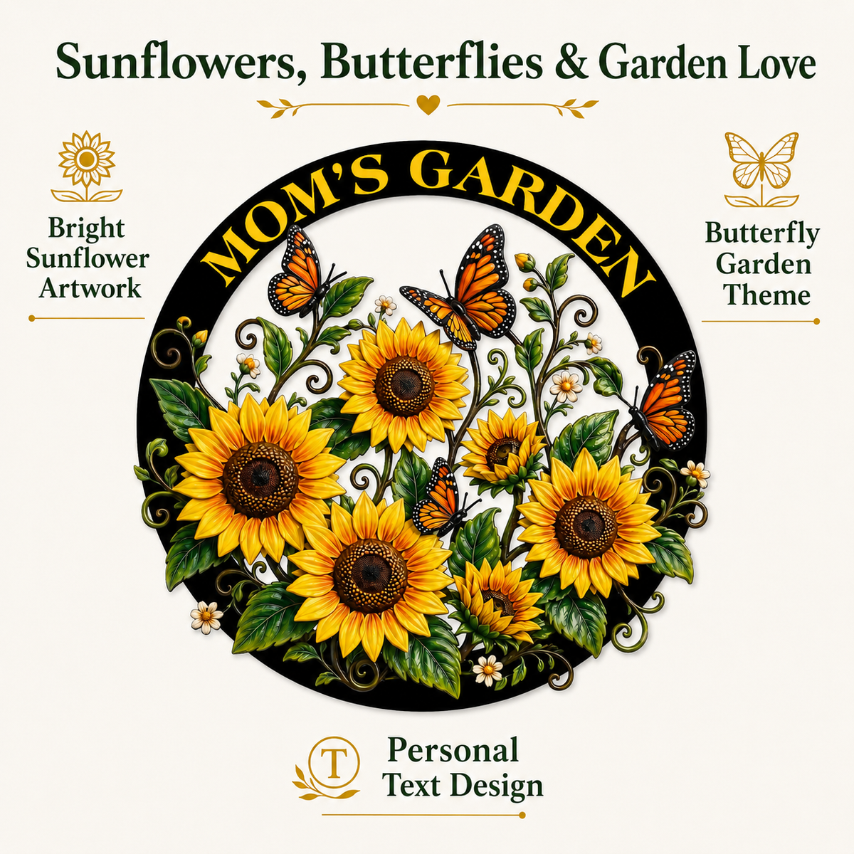Design Statement - Custom Sunflower Metal Wall Art Butterfly Garden Decor Mom Garden