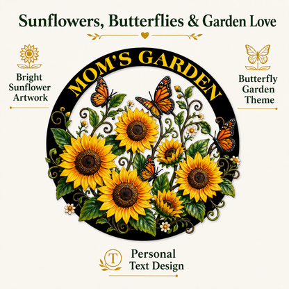 Design Statement - Custom Sunflower Metal Wall Art Butterfly Garden Decor Mom Garden