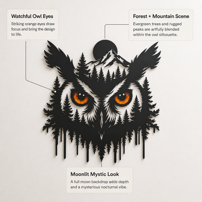 Design Statement - Owl Metal Wall Art Glowing Owl Eyes Wildlife Art Woodland