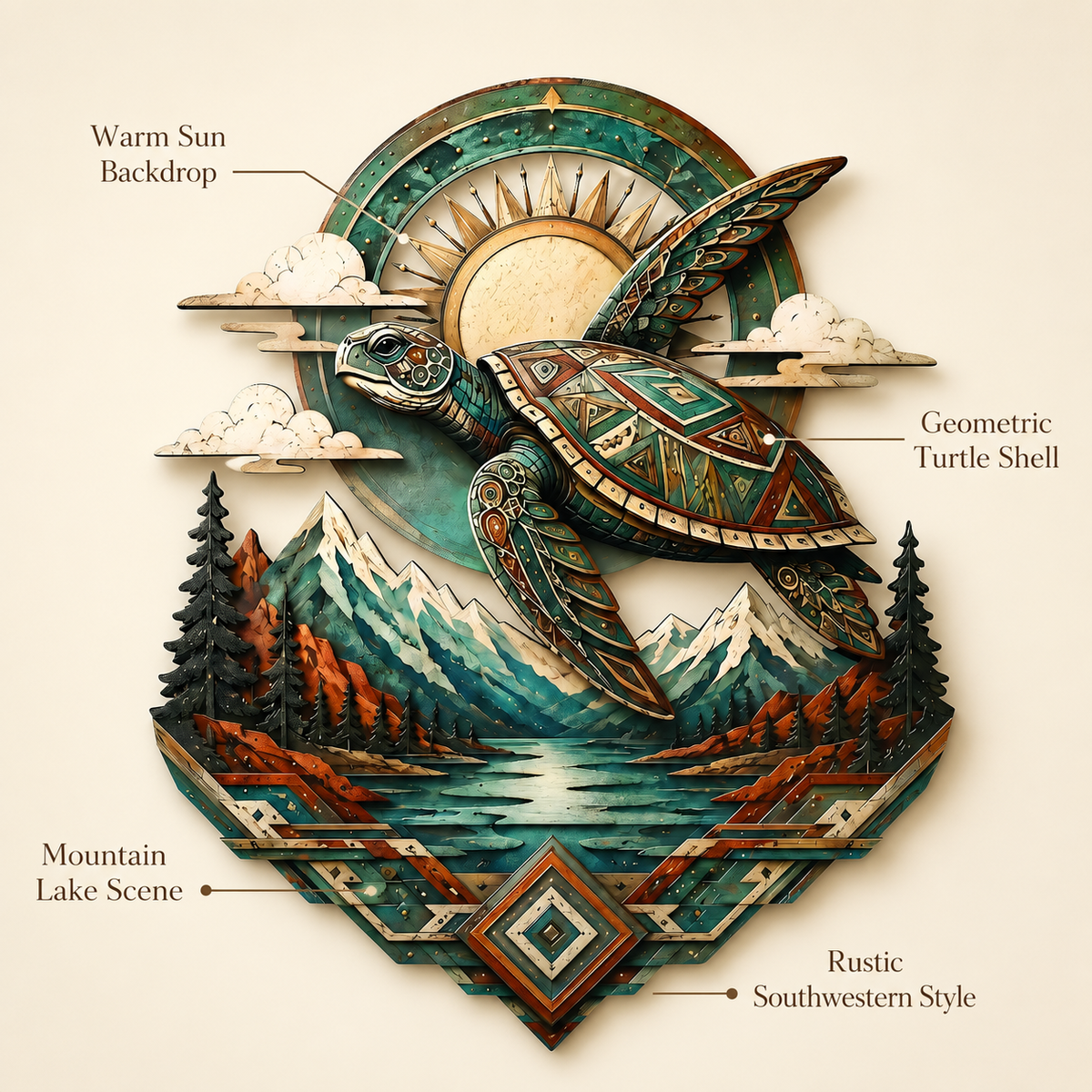 Design Statement - Sea Turtle Metal Wall Art Southwestern Wildlife Decor Mountain Lake
