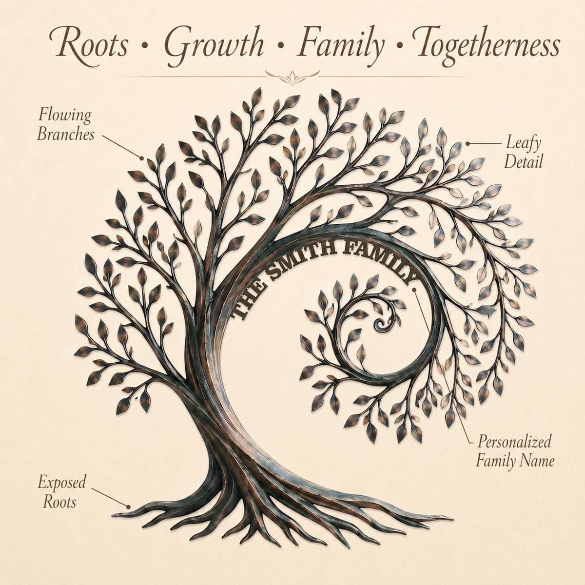 Design Statement - Personalized Family Tree Metal Wall Art Custom Family Name Sign