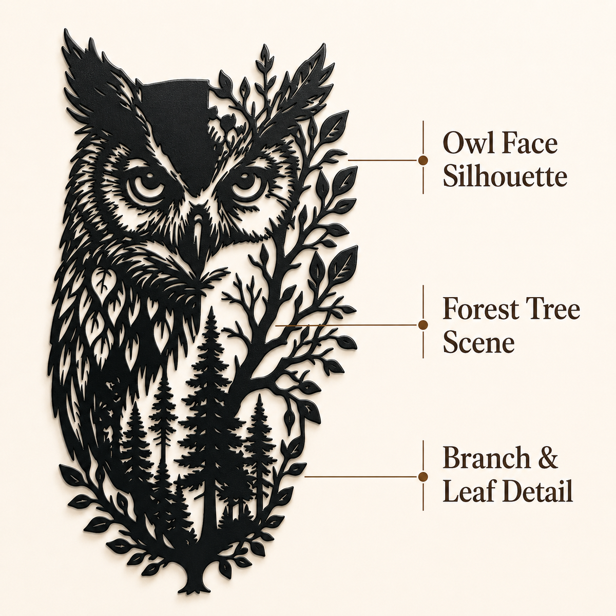 Design Statement - Owl Metal Wall Art Wildlife Wall Decor Woodland Cabin Decor
