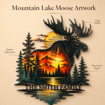 Design Statement - Personalized Moose Metal Wall Art Custom Family Name Cabin Sign
