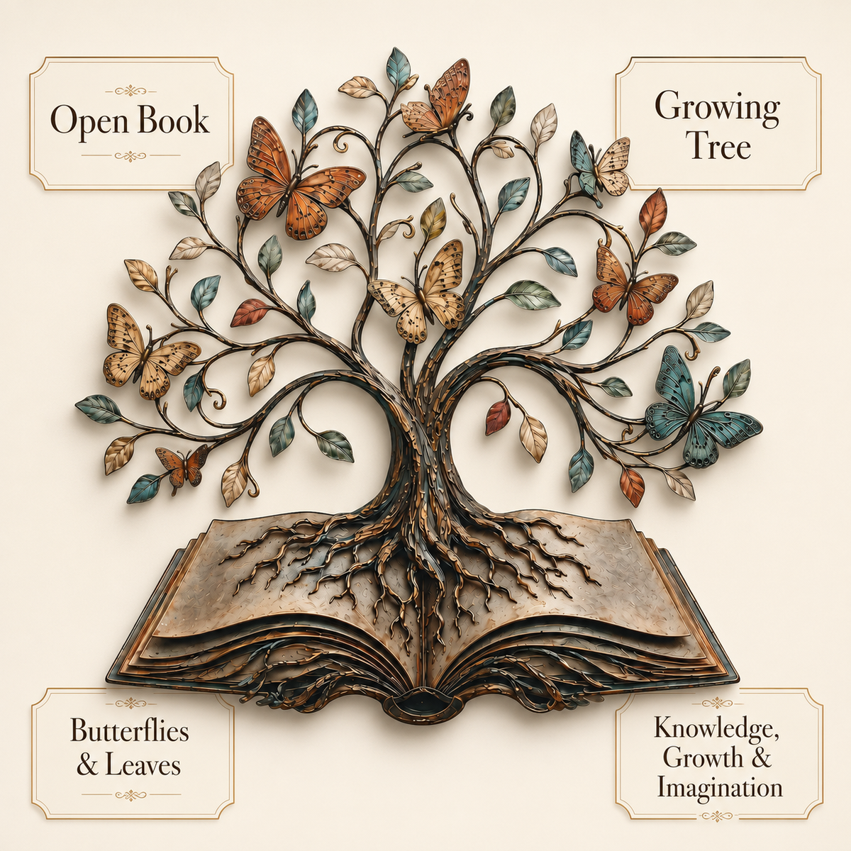 Design Statement - Tree of Knowledge Metal Wall Art Open Book Butterfly Tree
