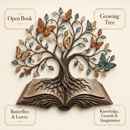 Design Statement - Tree of Knowledge Metal Wall Art Open Book Butterfly Tree