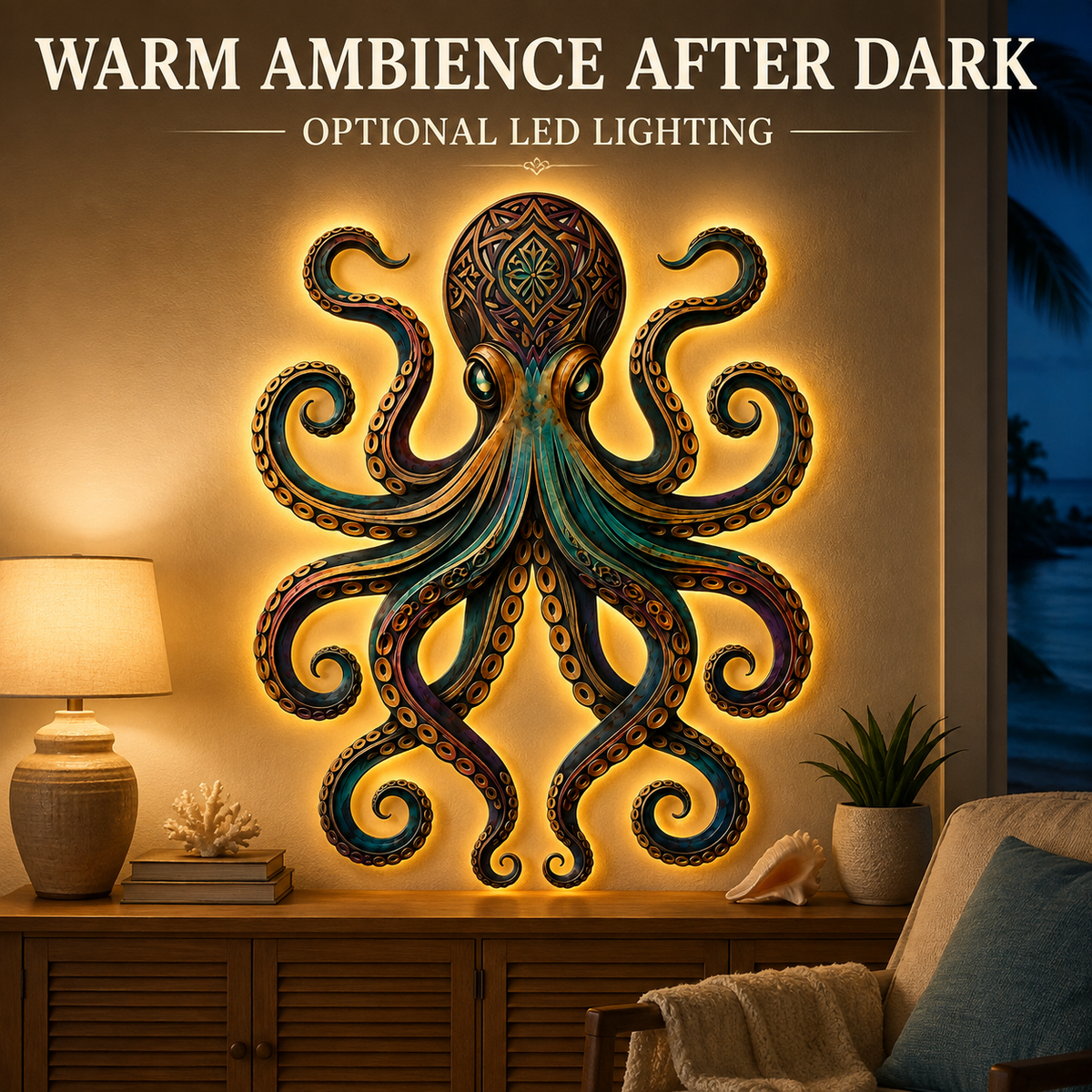LED Lifestyle — Octopus Metal Wall Art Octopus Wall Decor Coastal Wall Art