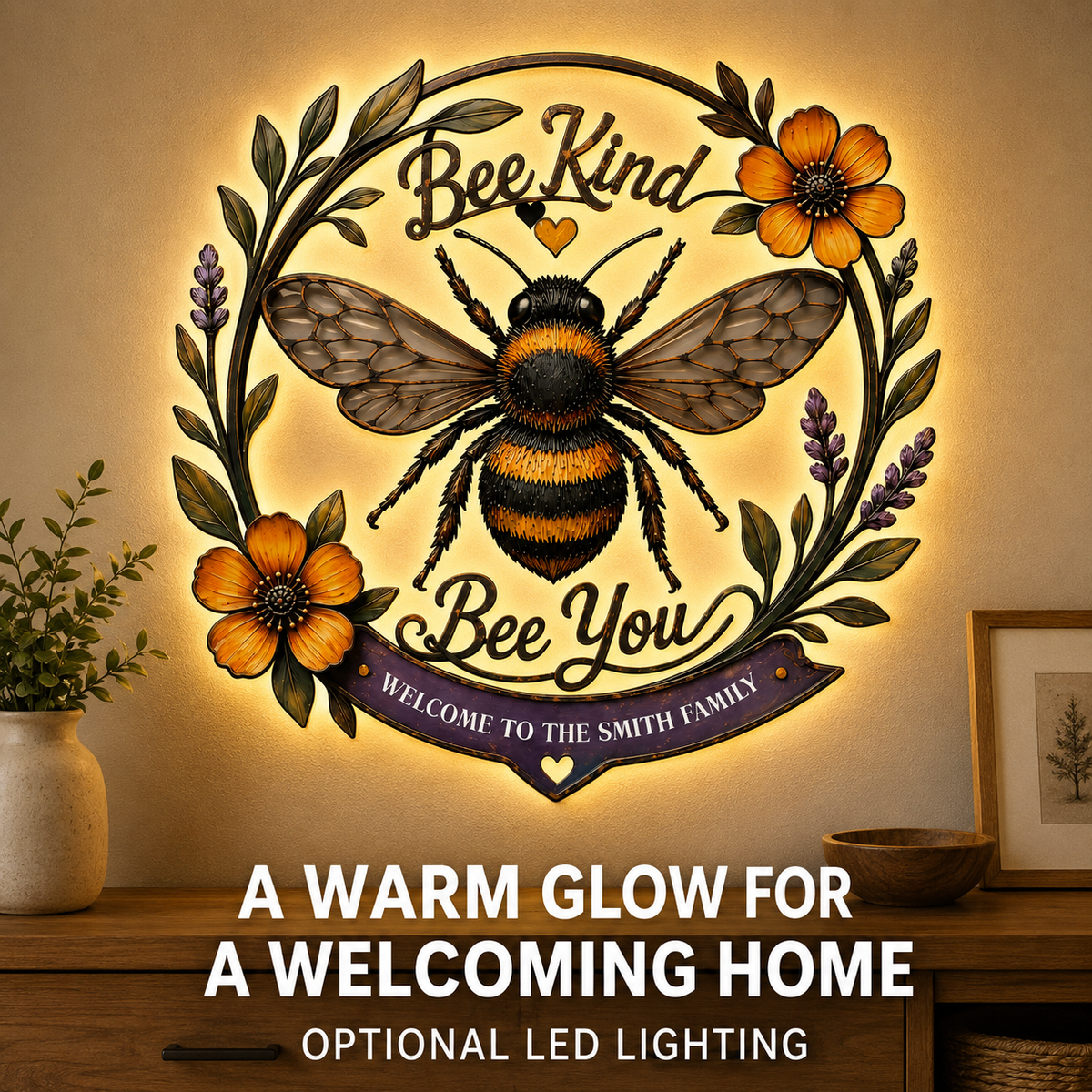 LED Lifestyle - Bee Kind Bee You Metal Wall Art Decor Personalized Family