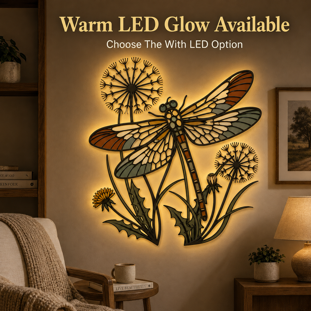 LED Lifestyle - Dragonfly Wall Art Metal Wall Art Outdoor Wall Art Wildflower