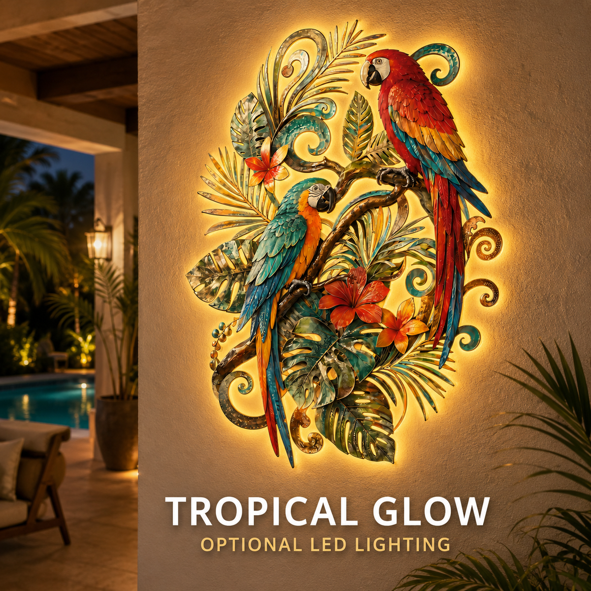 LED Lifestyle - Tropical Parrot Metal Wall Art Macaw Wall Decor Tropical Bird