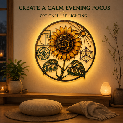 LED Lifestyle — Sunflower Sacred Geometry Metal Wall Art Spiritual Wall Art Fibonacci