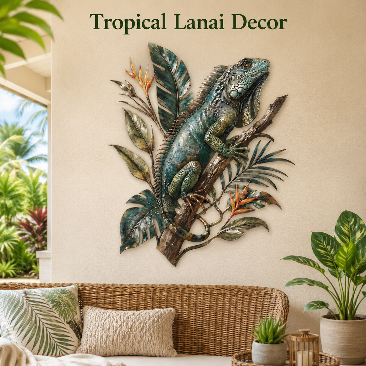 Lanai Decor - Iguana Metal Wall Art Tropical Lizard Wall Decor Jungle Animal